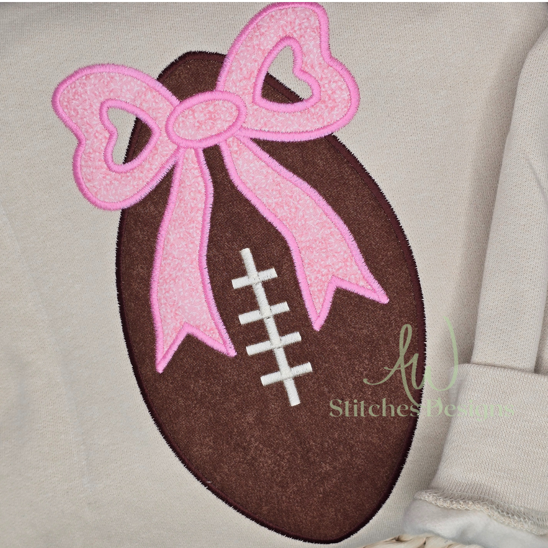 Football with bow satin stitch applique machine embroidery design