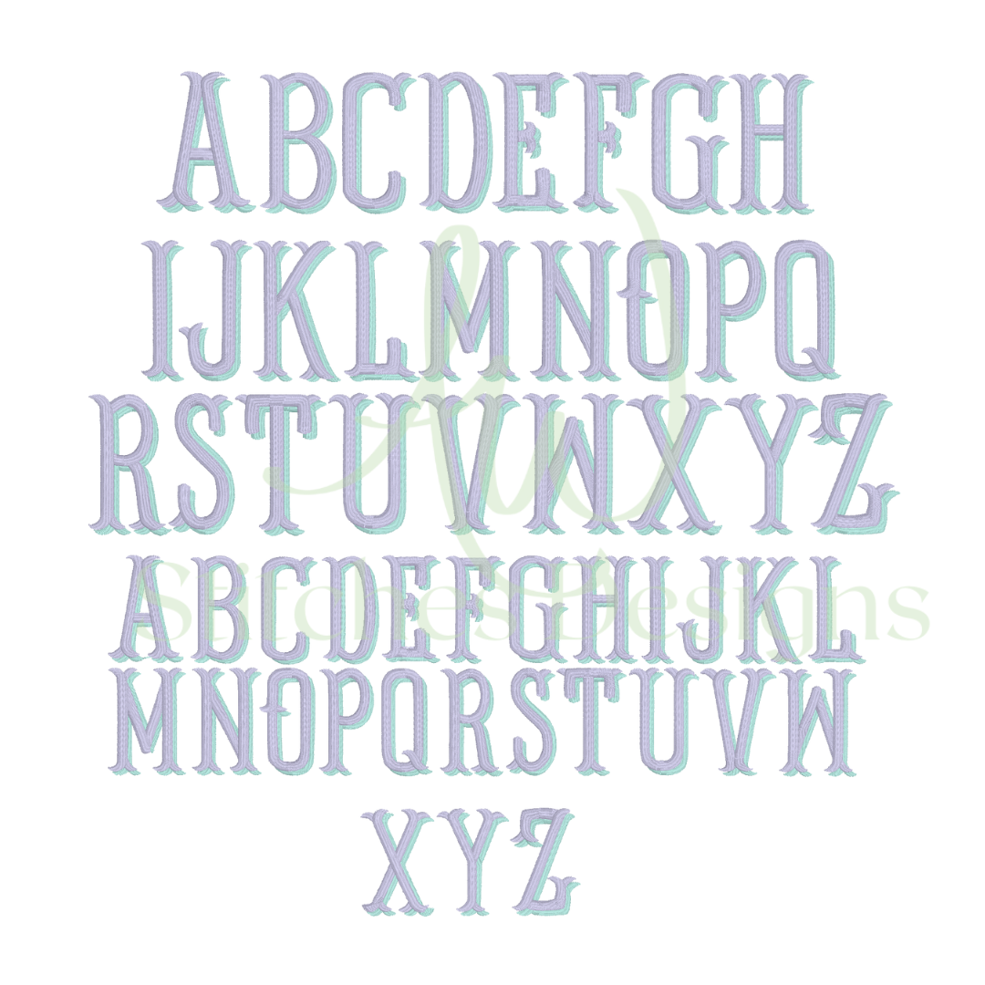 Shadow fishtail monogram satin stitch font for machine embroidery design file 1.5"- 3.5" with BX