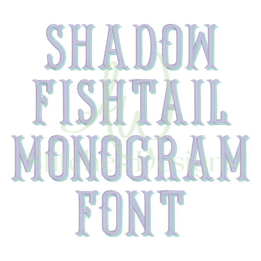 Shadow fishtail monogram satin stitch font for machine embroidery design file 1.5"- 3.5" with BX