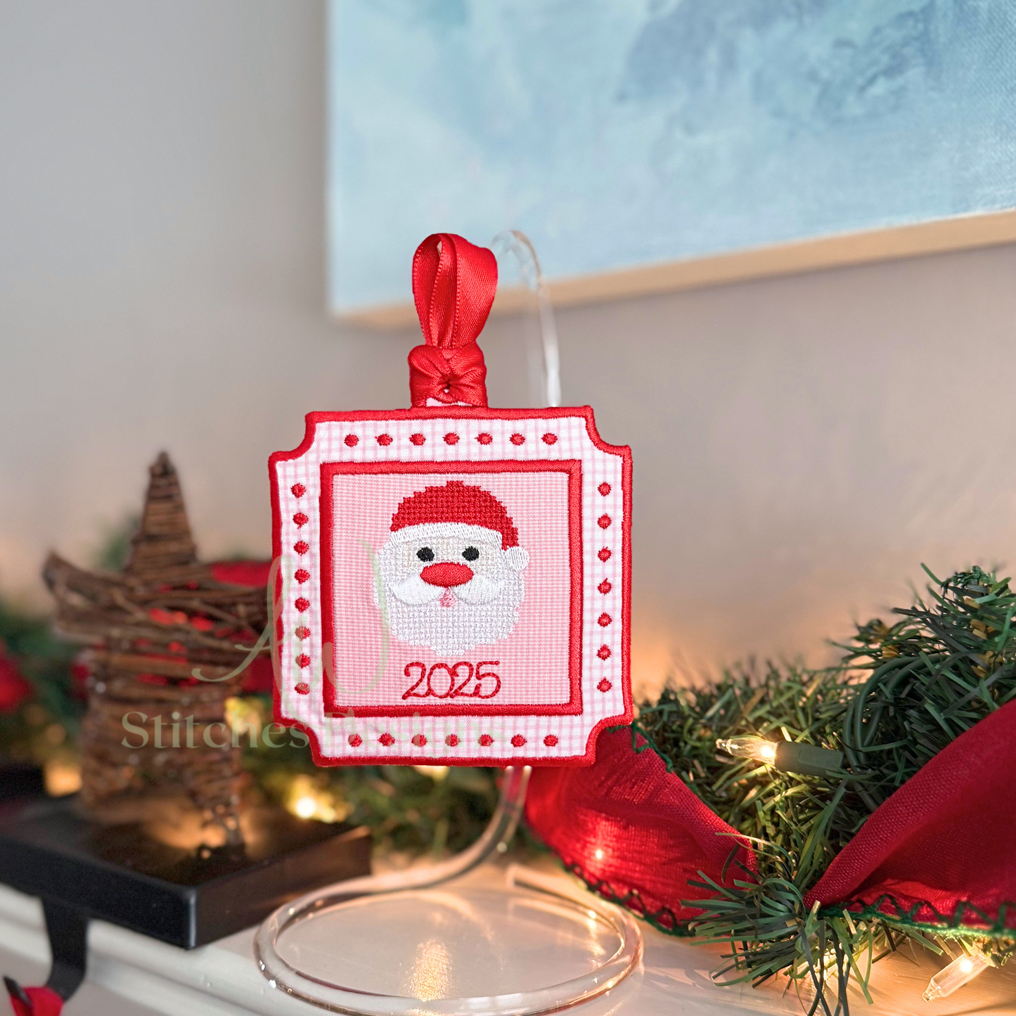 In the Hoop square french knot Christmas ornament