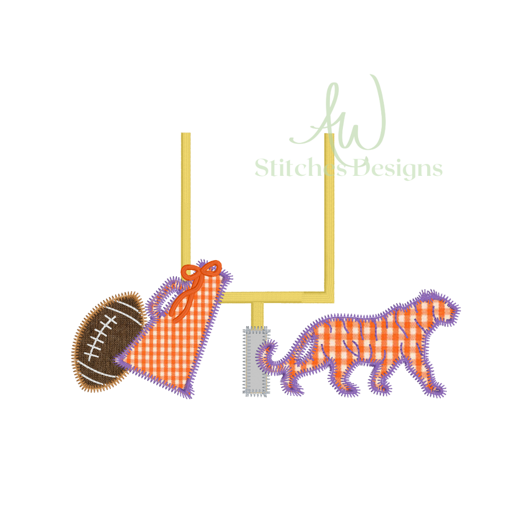 Tiger Football Zig Zag with Bow Applique