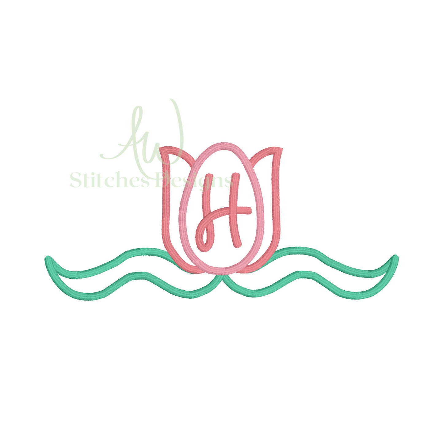 Tulip monogram frame satin stitch machine embroidery design file