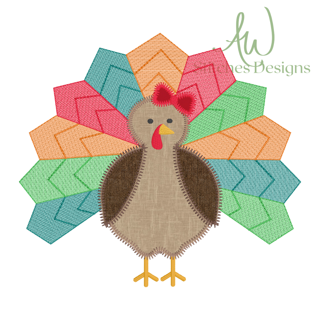 Girl Turkey with Bow Applique