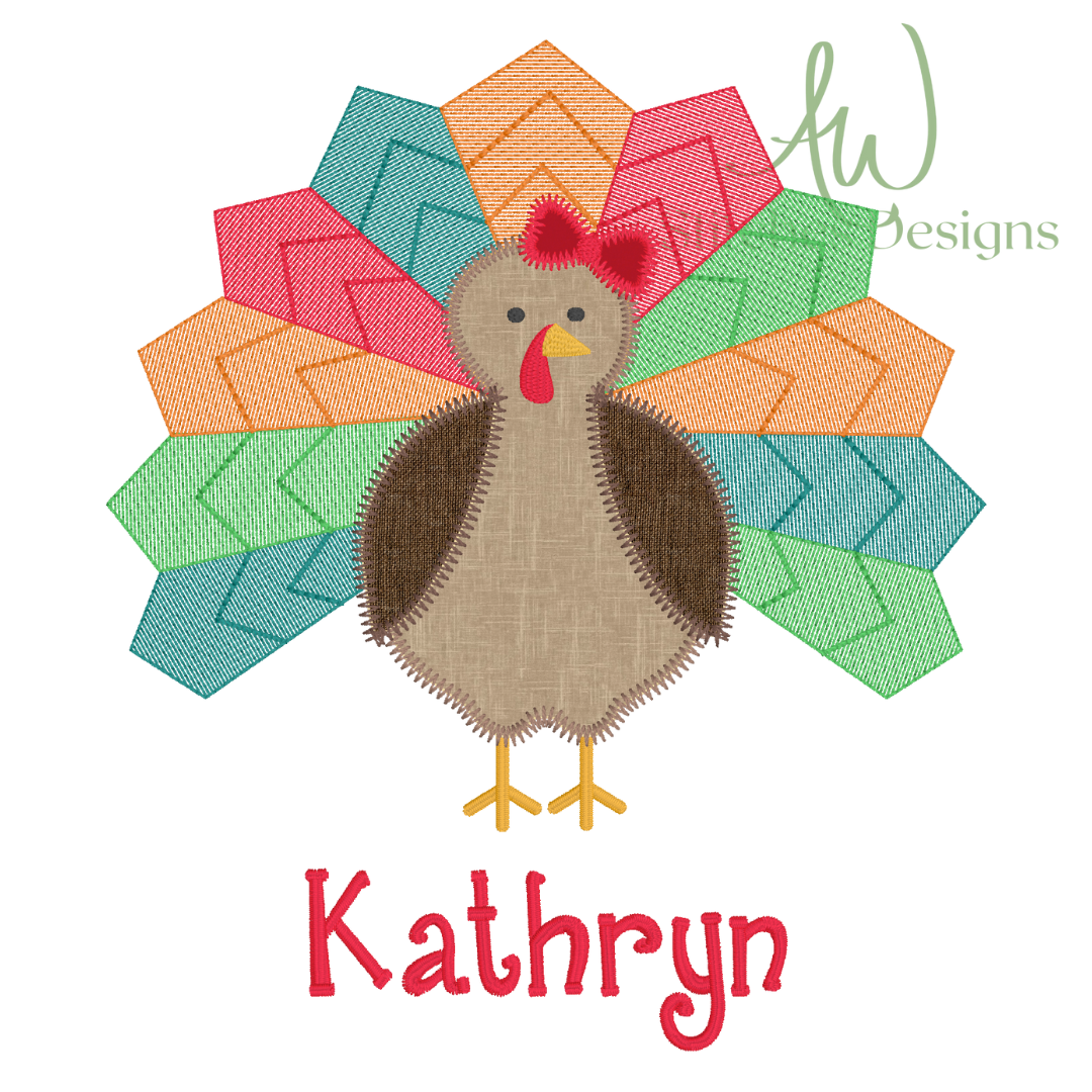 Girl Turkey with Bow Applique