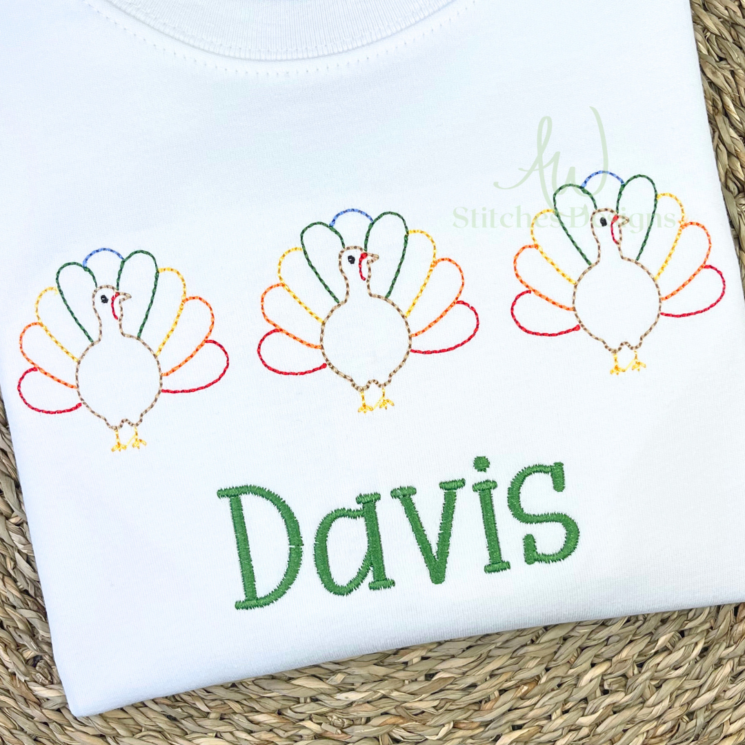 Turkey Thanksgiving trio bean stitch machine embroidery design file