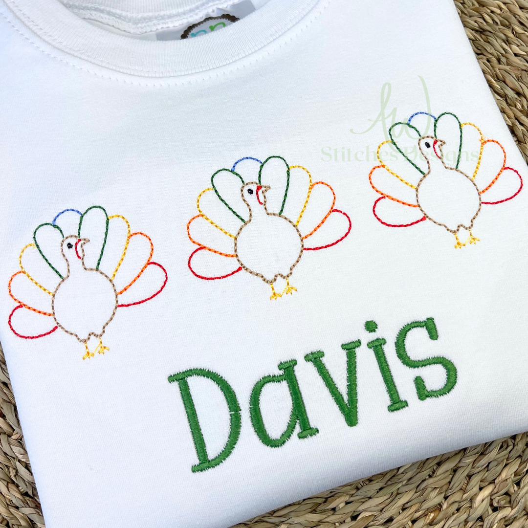 Turkey Thanksgiving trio bean stitch machine embroidery design file