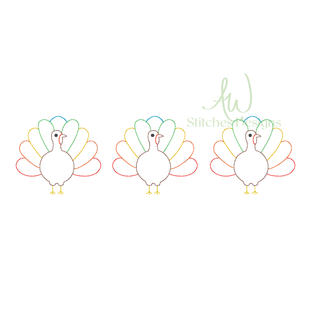 Turkey Thanksgiving trio bean stitch machine embroidery design file