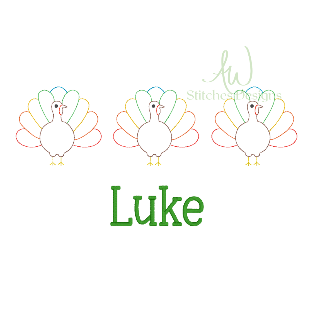 Turkey Thanksgiving trio bean stitch machine embroidery design file