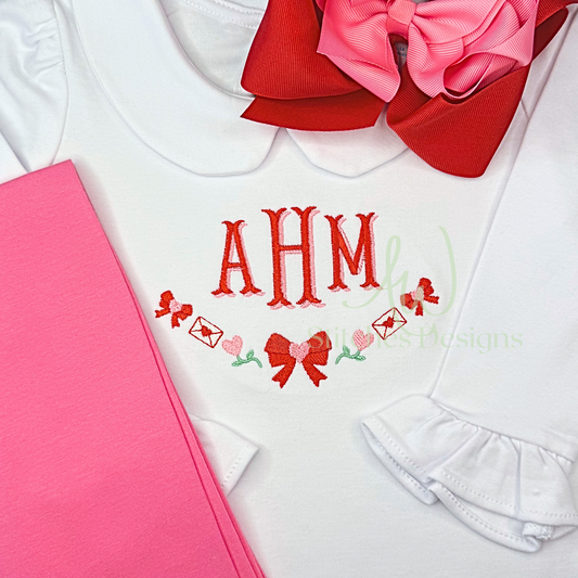 Valentine Bow Monogram Frame machine embroidery design