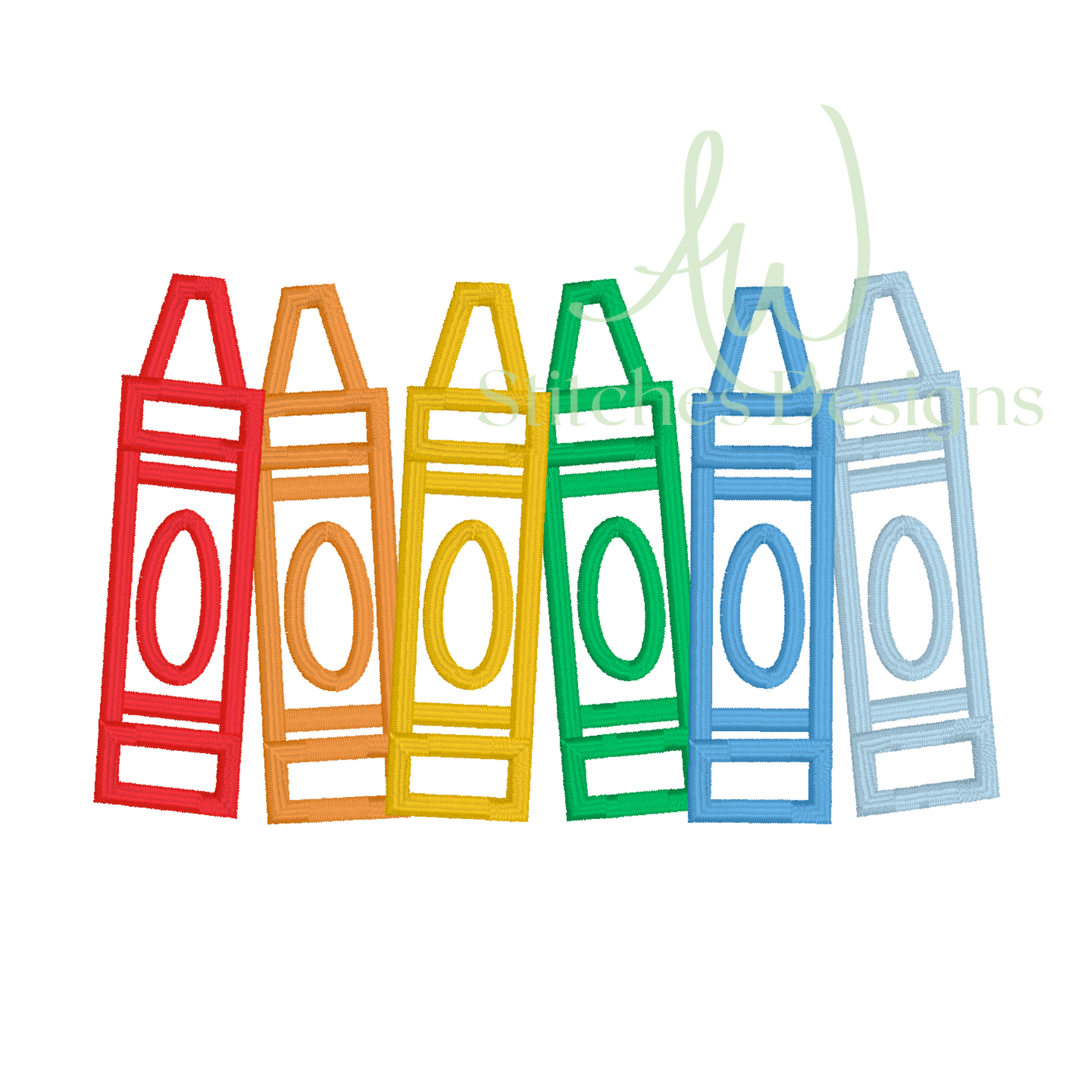 Colorful crayon silhouettes shown as a digital mockup.