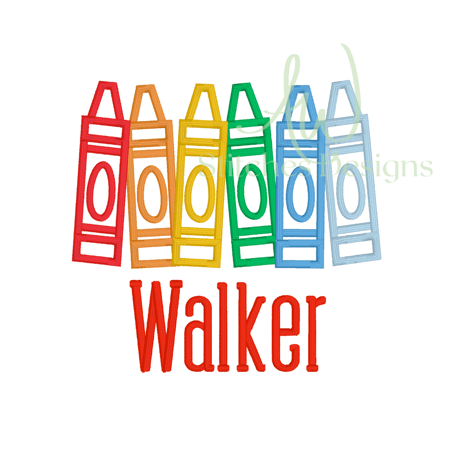 Colorful crayon silhouettes shown as a digital mockup.