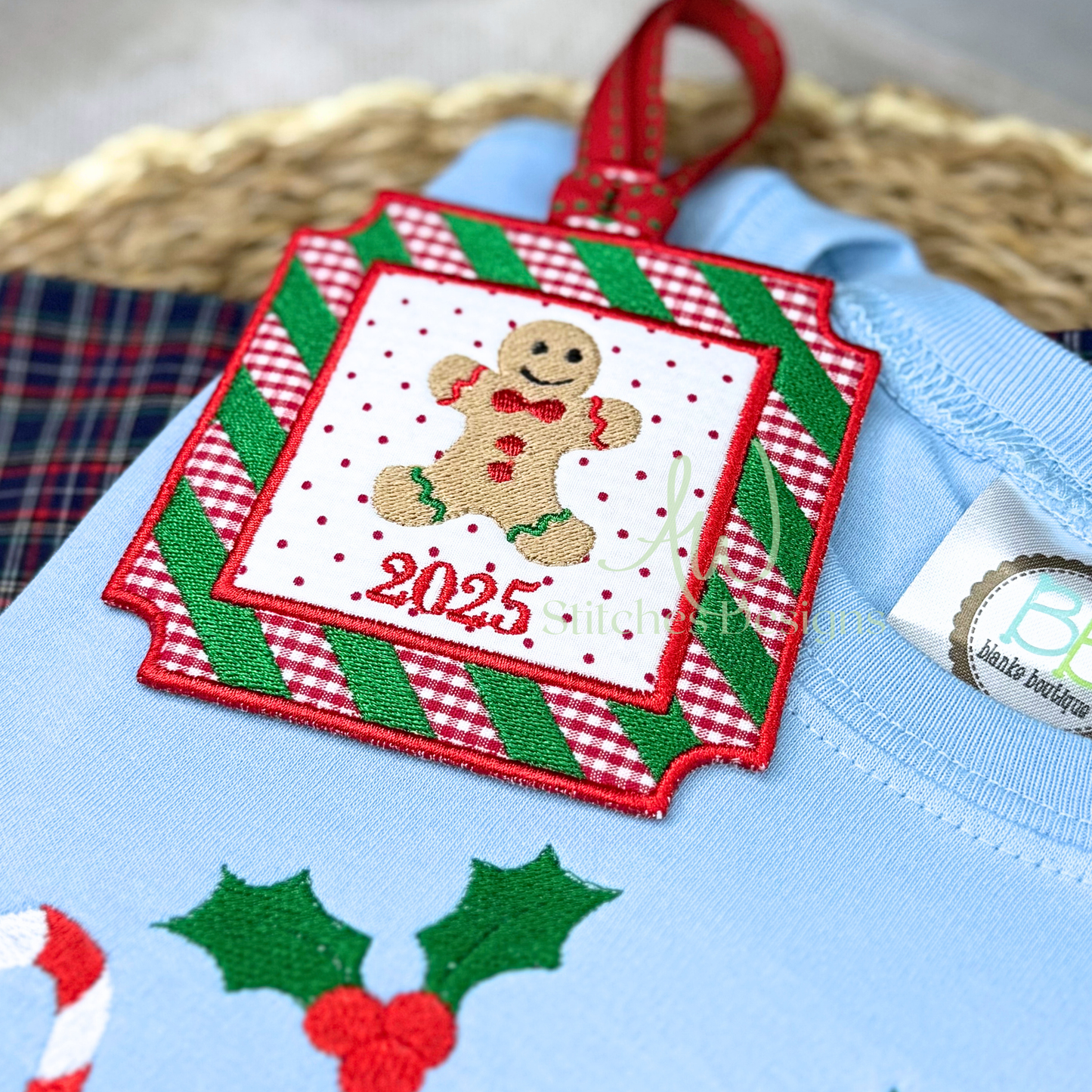 In the Hoop Square Stripe Christmas Ornament