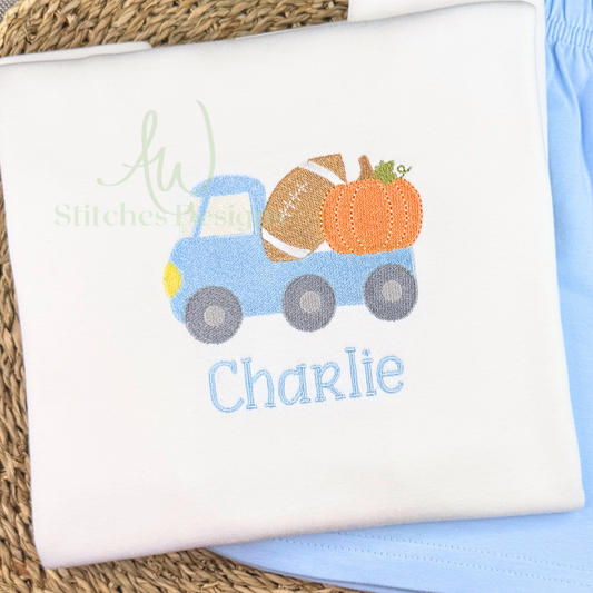Pumpkin Football Truck Machine Embroidery Design