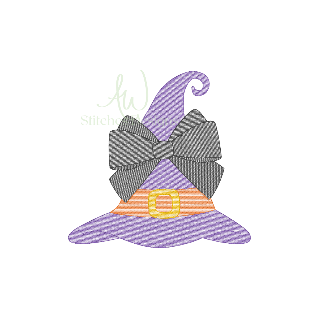 Halloween Witch Hat with bow sketch stitch light fill stitch machine embroidery design file