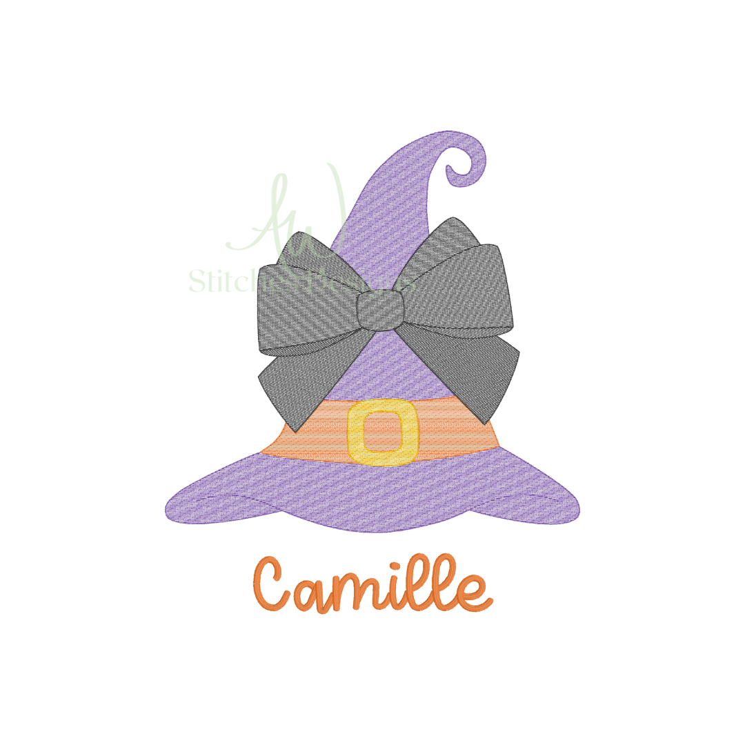 Halloween Witch Hat with bow sketch stitch light fill stitch machine embroidery design file