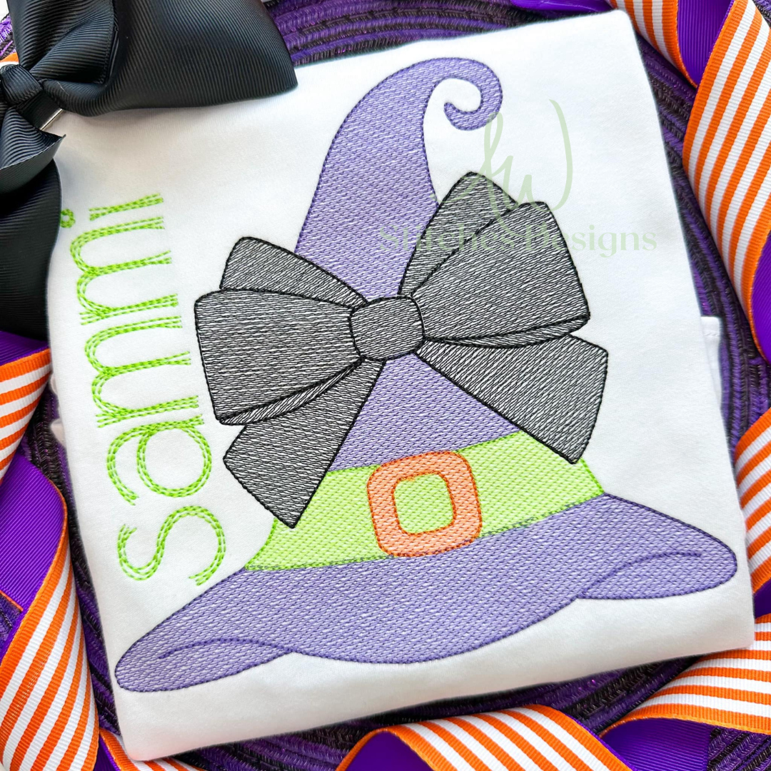 Halloween Witch Hat with bow sketch stitch light fill stitch machine embroidery design file