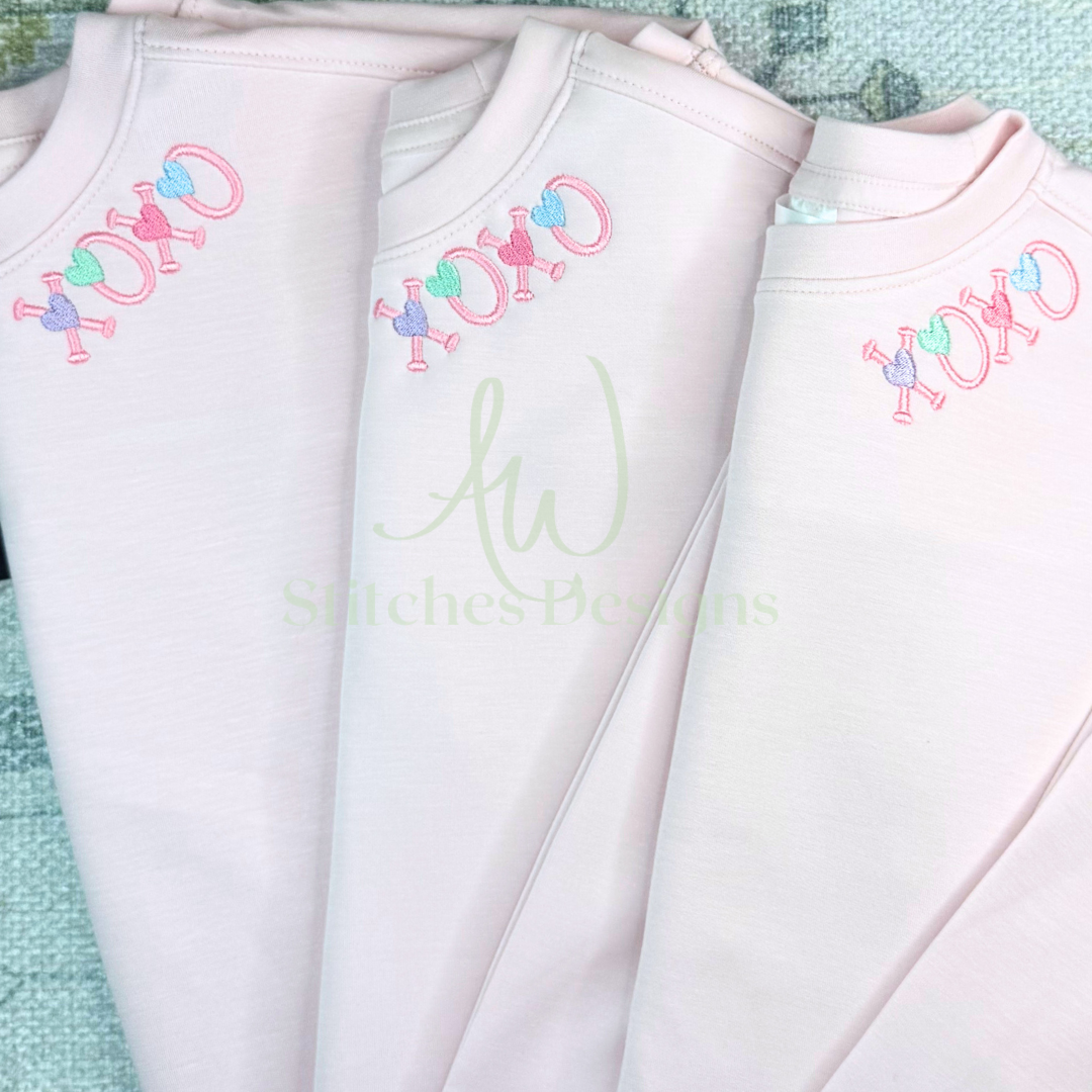 Valentine's Day XOXO heart neckline mini fill stitch machine embroidery design