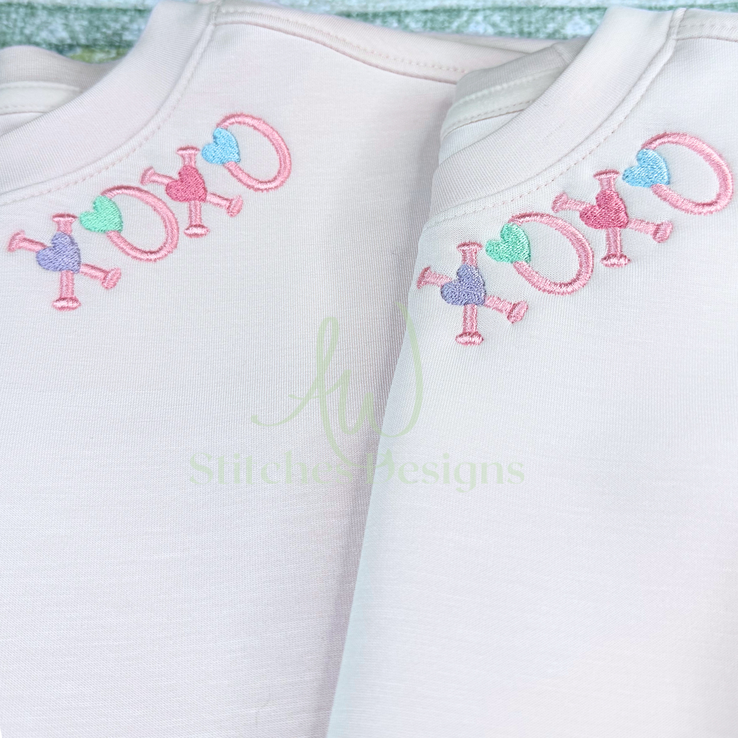 Valentine's Day XOXO heart neckline mini fill stitch machine embroidery design