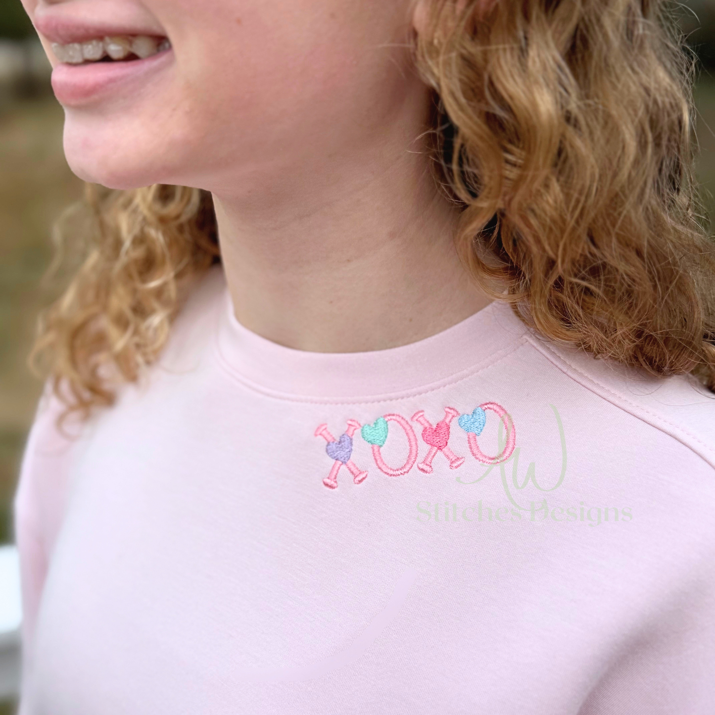 Valentine's Day XOXO heart neckline mini fill stitch machine embroidery design