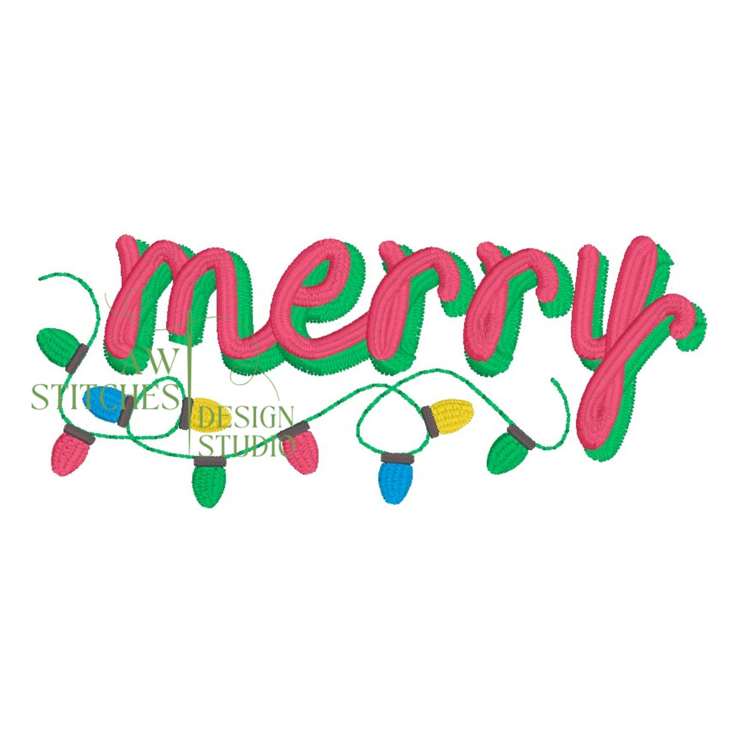 Merry Christmas Embroidery Design - Large with Christmas Lights