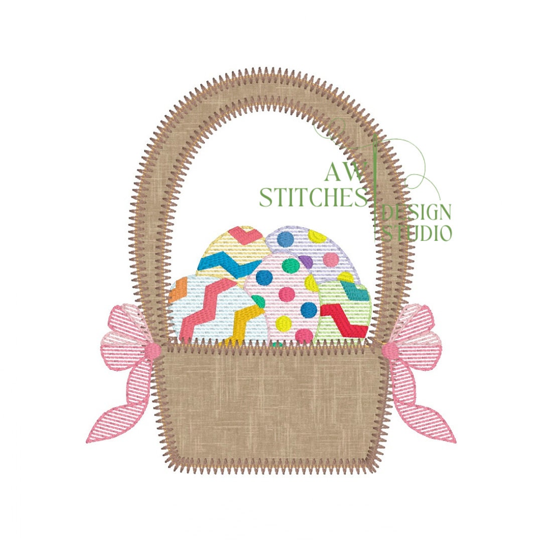 Easter Basket 4x4 Zig Zag Applique with Bows