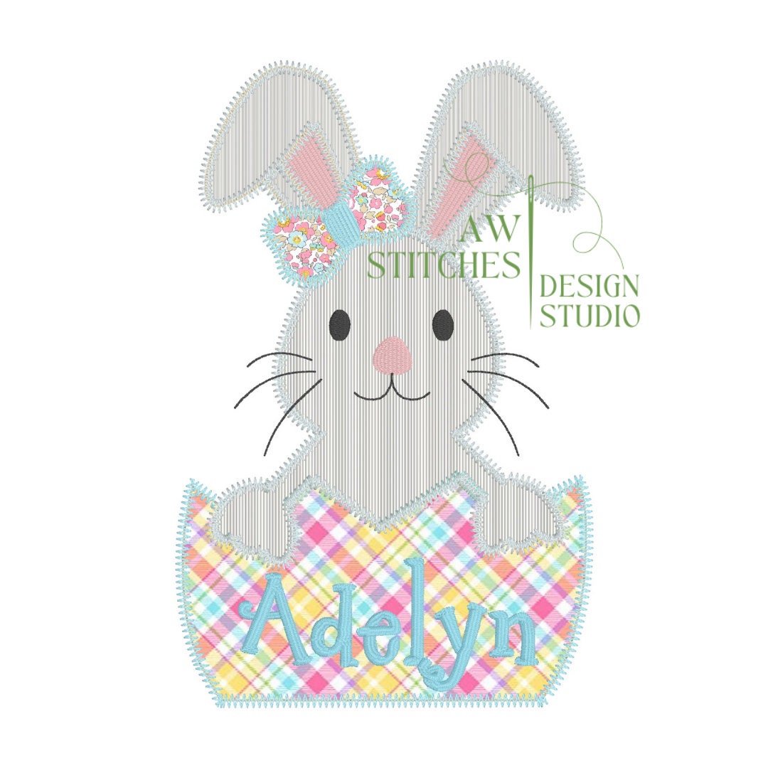 Doyle Rabbit Design Easter Bunny with Bow Zig Zag – AW Stitches Designs